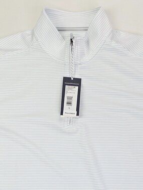 Vineyard Vines Performance Large White Blue Pinstripe 1/4 Zip UPF 50 Wicking NWT